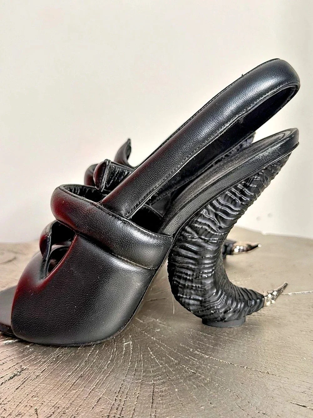 Givenchy Horn Heel Sandals Black Sculptural Heels
